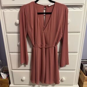 Lush Blush Pink Long Sleeve Wrap Dress